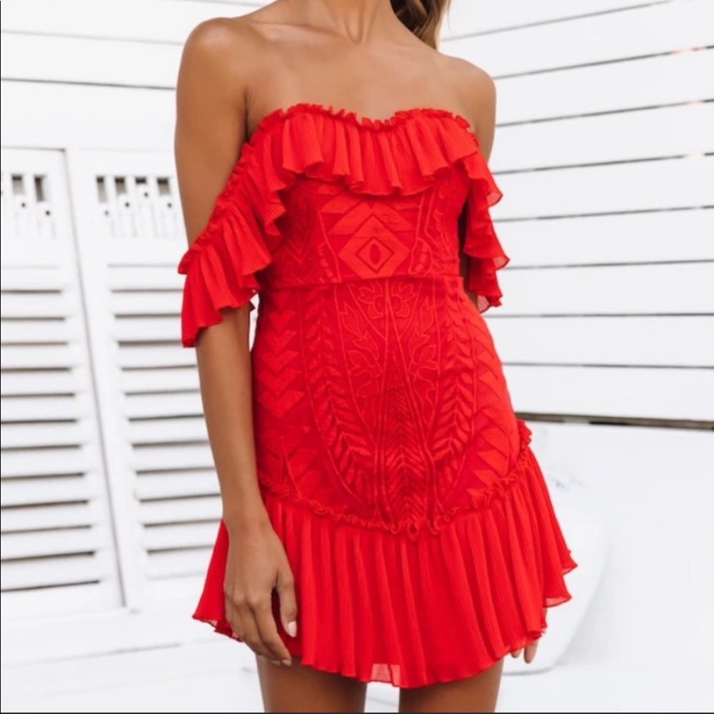 Hello Molly red off the shoulder dress ❤️